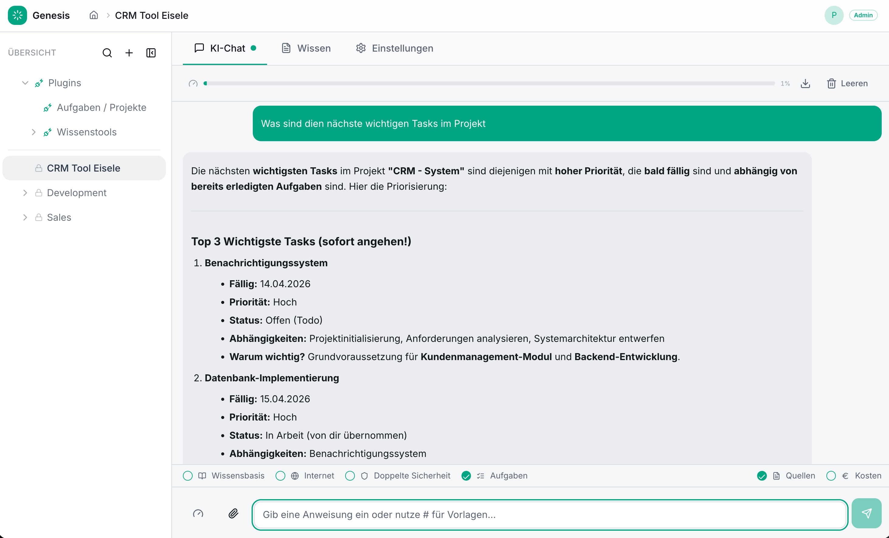 Chat analysiert die wichtigsten nächsten Tasks