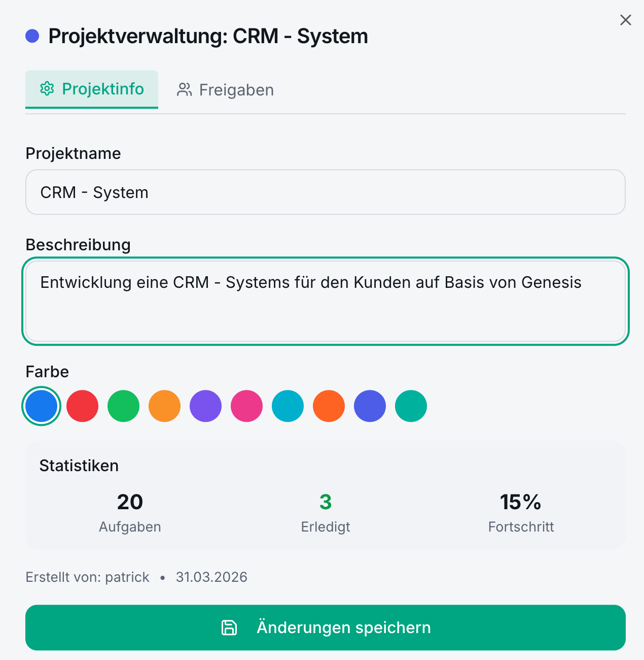 Projektverwaltung mit Statistiken