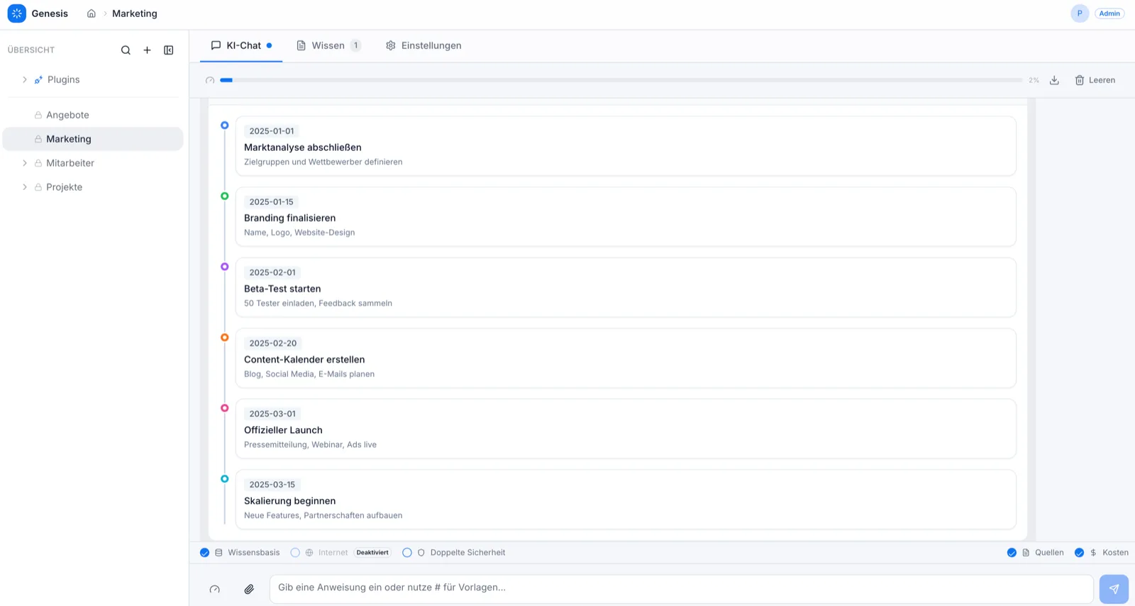 Genesis Chat mit Timeline-Visualisierung