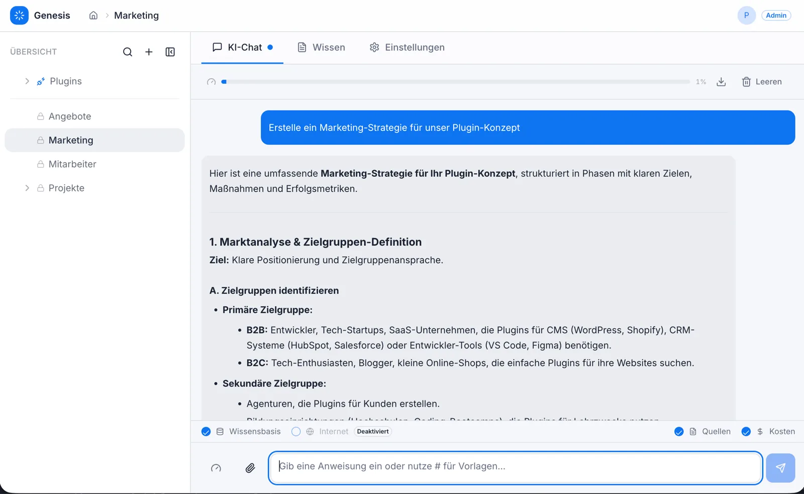 Genesis KI-Chat erstellt Marketing-Strategie